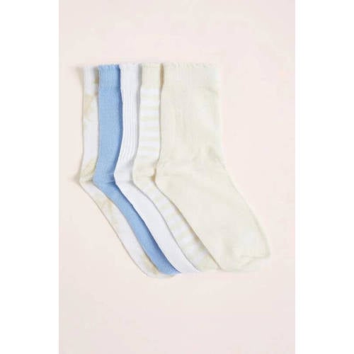 WE Fashion sokken - set van 5 ecru/blauw/wit Meisjes Katoen Meerkleurig