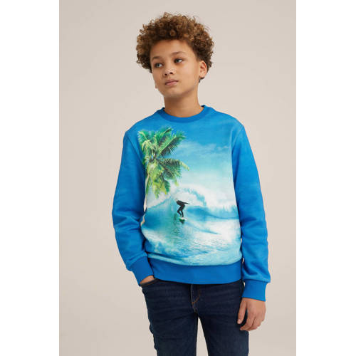 WE Fashion sweater met printopdruk blauw Printopdruk 110 116
