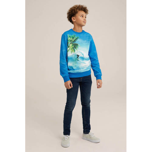 WE Fashion sweater met printopdruk blauw Printopdruk 98 104