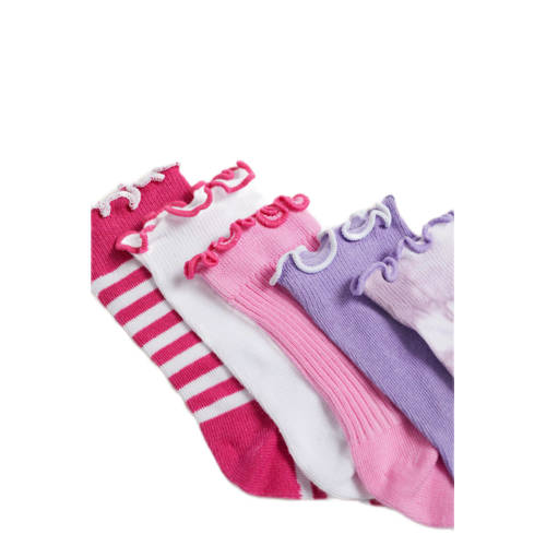 WE Fashion sokken set van 5 roze paars wit Katoen All over print 23 26