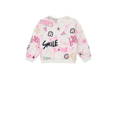 S.Oliver sweater met all over print wit roze zwart Multi All over print 128 134