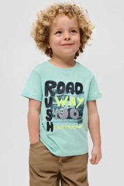 thumbnail: Turquoise jongens s.Oliver T-shirt van katoen met printopdruk, korte mouwen en ronde hals