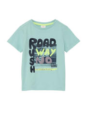 thumbnail: Turquoise jongens s.Oliver T-shirt van katoen met printopdruk, korte mouwen en ronde hals
