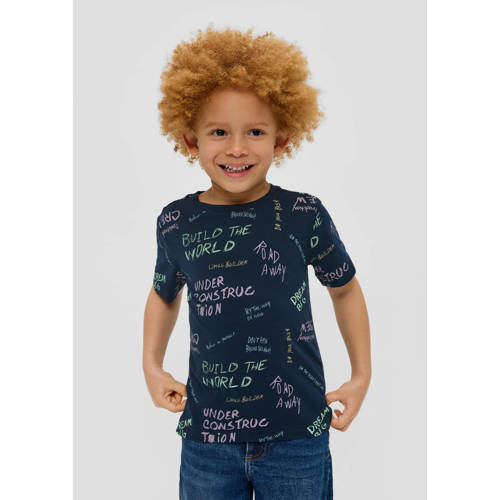 s.Oliver T-shirt met all over print donkerblauw Jongens Polyester Ronde hals 92 98