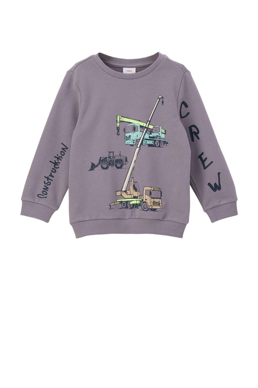 Grijze jongens s.Oliver sweater met printopdruk, lange mouwen en ronde hals