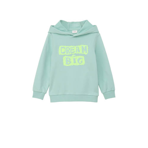 s.Oliver hoodie met tekst turquoise Sweater Blauw Tekst