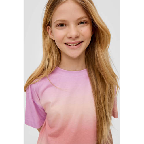 s.Oliver tie-dye T-shirt paars zalm Meisjes Polyester Ronde hals Tie-dye 140