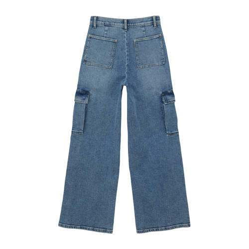 S.Oliver high waist wide leg jeans medium blue denim Blauw Effen 134
