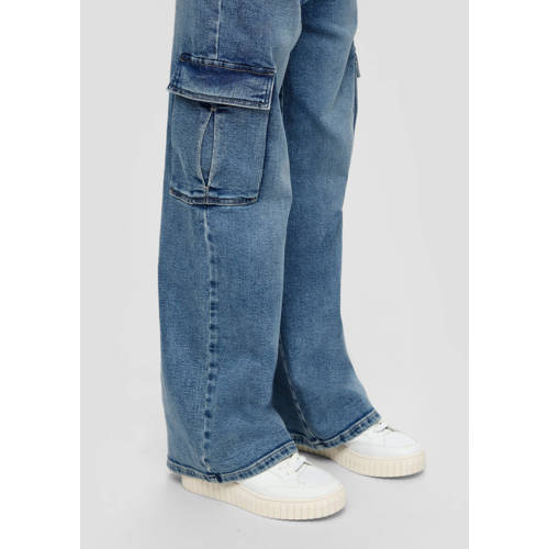 s.Oliver high waist wide leg jeans medium blue denim Blauw Effen 134