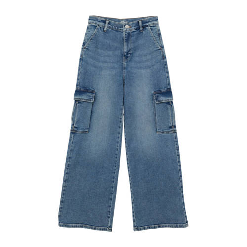 s.Oliver high waist wide leg jeans medium blue denim Blauw Effen