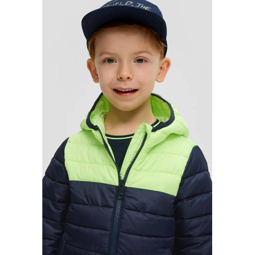 s.Oliver gewatteerde zomerjas donkerblauw lime groen Jongens Polyester Capuchon 92