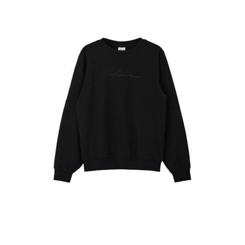 s.Oliver sweater met tekst zwart Trui Jongens Stretchkatoen Ronde hals