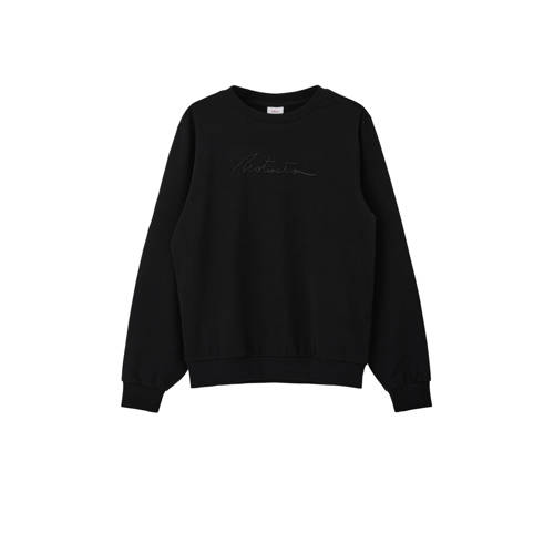 s.Oliver sweater met tekst zwart Trui Jongens Stretchkatoen Ronde hals