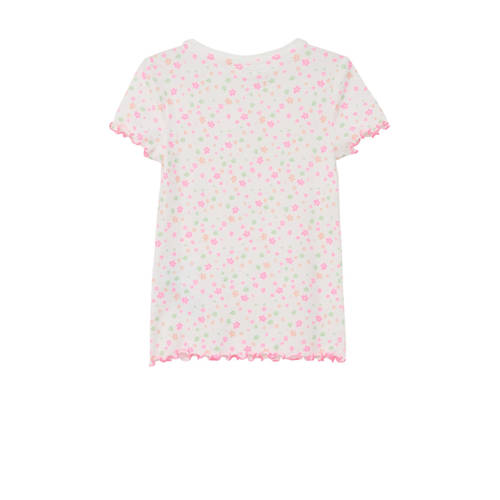 s.Oliver gebloemd T-shirt wit roze Multi Meisjes Stretchkatoen Ronde hals 92 98
