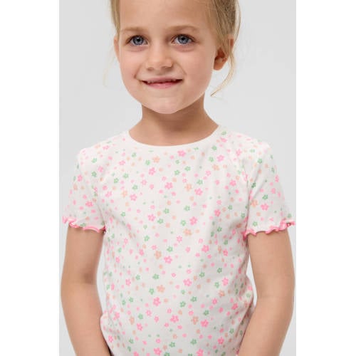 s.Oliver gebloemd T-shirt wit roze Multi Meisjes Stretchkatoen Ronde hals 92 98