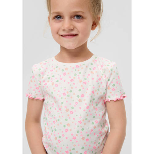 s.Oliver gebloemd T-shirt wit roze Multi Meisjes Stretchkatoen Ronde hals 92 98