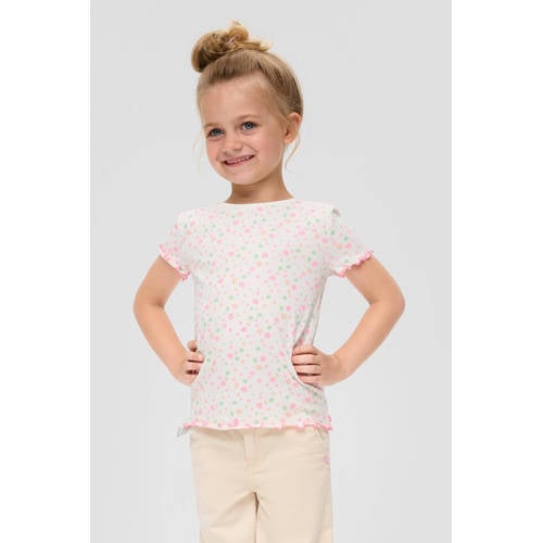 s.Oliver gebloemd T-shirt wit roze Multi Meisjes Stretchkatoen Ronde hals 92 98