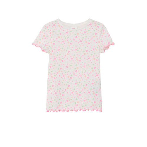 s.Oliver gebloemd T-shirt wit/roze Multi Meisjes Stretchkatoen Ronde hals