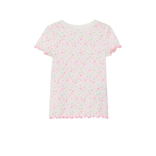 s.Oliver gebloemd T-shirt wit/roze Multi Meisjes Stretchkatoen Ronde hals
