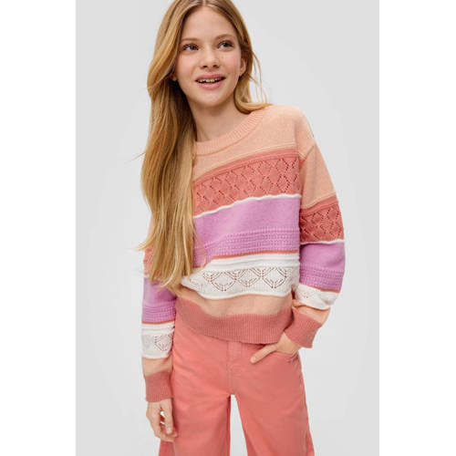 s.Oliver gestreepte trui roze oranje wit Multi Meisjes Polyester Ronde hals 134 140