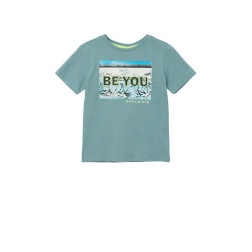 s.Oliver T-shirt met printopdruk turquoise Blauw Jongens Katoen Ronde hals