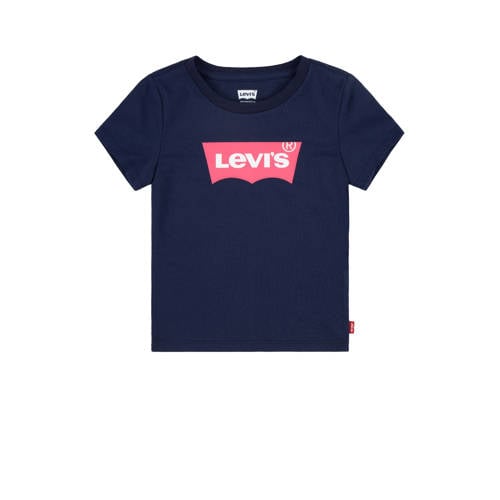 Levi's Kids T-shirt BATWING met logo donkerblauw/roze Meisjes Katoen Ronde hals - maat 110 afbeelding