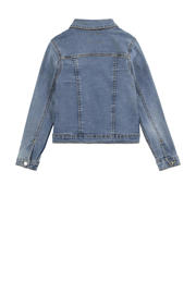 thumbnail: Medium blue denim meisjes Levi's Kids spijkerjas van stretchdenim met effen, lange mouwen, klassieke kraag en knoopsluiting