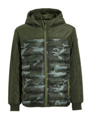 thumbnail: Kakikleurige jongens anytime softshell jas van polyester met camouflageprint, lange mouwen, capuchon en ritssluiting