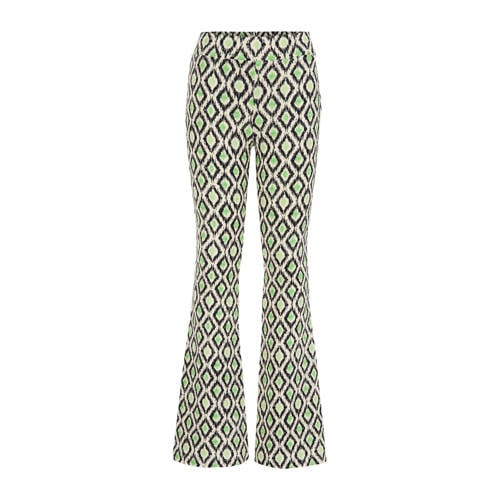 WE Fashion flared broek met all over print groen/beige/zwart Meisjes Gerecycled polyester
