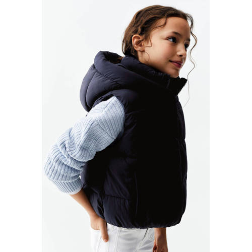 Mango Kids bodywarmer donkerblauw Meisjes Polyamide Capuchon Effen 116