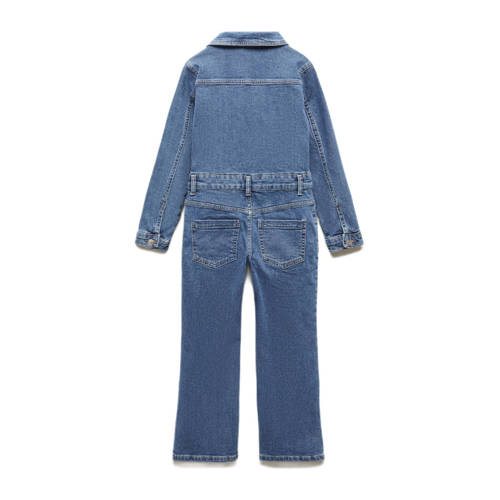 Mango Kids jumpsuit medium blue denim Blauw Effen 122