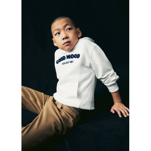 Mango Kids hoodie met tekst wit donkerblauw Sweater Tekst 116