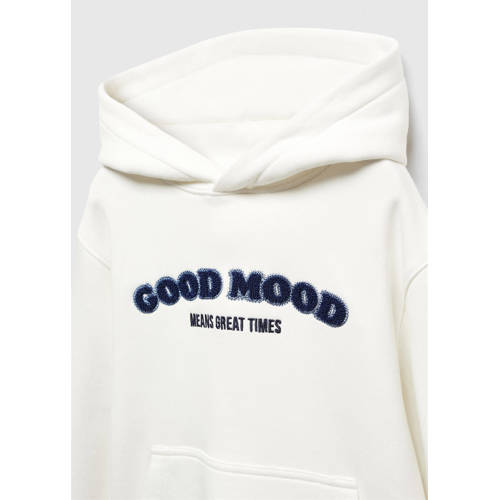 Mango Kids hoodie met tekst wit donkerblauw Sweater Tekst 116