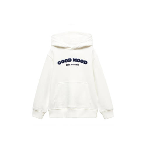 Mango Kids hoodie met tekst wit/donkerblauw Sweater Tekst