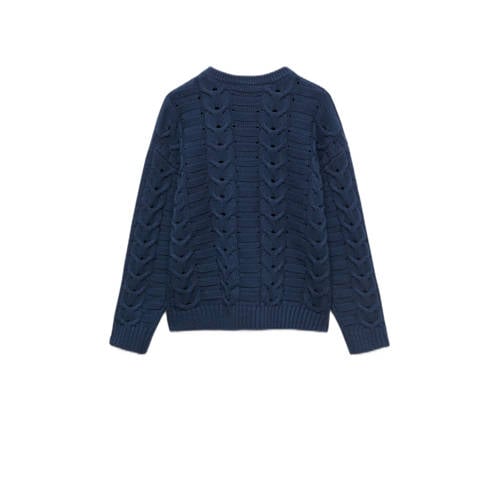 Mango Kids gebreide trui donkerblauw Meisjes Katoen Ronde hals Effen 116