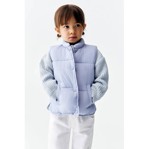 Mango Kids bodywarmer lichtblauw Meisjes Polyamide Opstaande kraag Effen 86