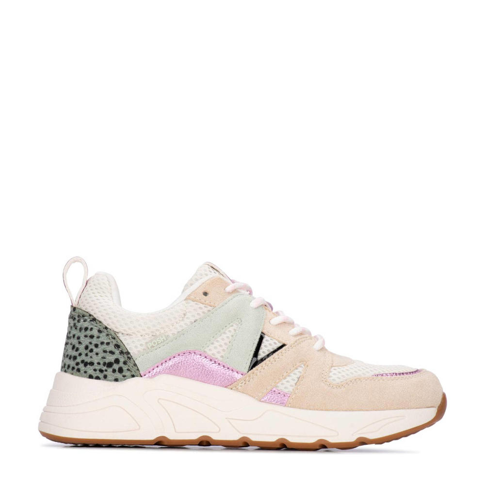 Beige en multikleurige meisjes POSH by Poelman Carocel chunky sneakers van synthetisch materiaal met veters