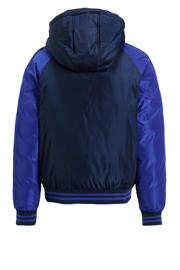 thumbnail: Donkerblauwe jongens anytime bomberjack van polyester met effen, lange mouwen, capuchon en druksluiting