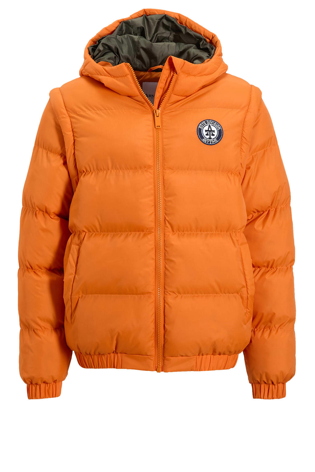 Oranje jongens anytime 2 in 1 winterjas van nylon met effen, lange mouwen en capuchon