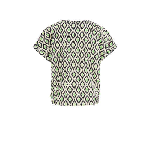 WE Fashion T-shirt met all over print groen beige zwart Meisjes Polyester Ronde hals 98 104