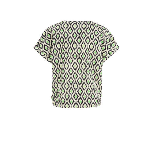 WE Fashion T-shirt met all over print groen beige zwart Meisjes Gerecycled polyester Ronde hals 110 116