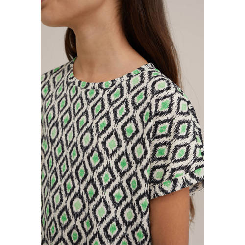 WE Fashion T-shirt met all over print groen beige zwart Meisjes Polyester Ronde hals 98 104
