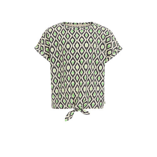 WE Fashion T-shirt met all over print groen/beige/zwart Meisjes Gerecycled polyester Ronde hals