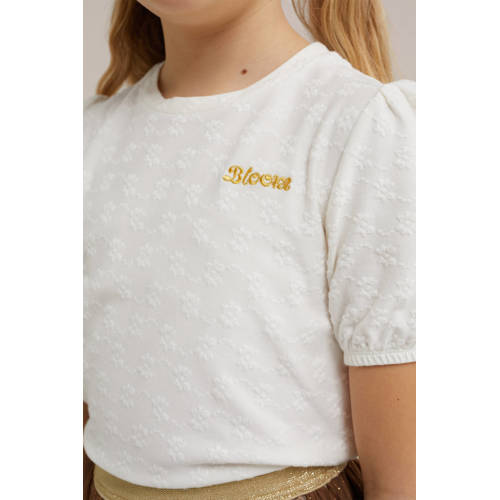 WE Fashion T-shirt met tekst wit Meisjes Katoen Ronde hals Tekst 98 104