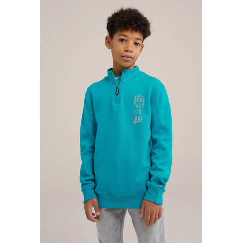 WE Fashion sweater met printopdruk blauwgroen Printopdruk 110 116