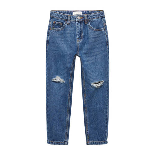 Mango Kids straight fit jeans changeant blauw Jongens Denim Effen