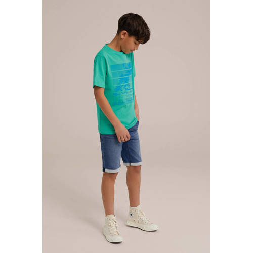 WE Fashion T-shirt met backprint zeegroen Jongens Katoen Ronde hals Backprint 134 140