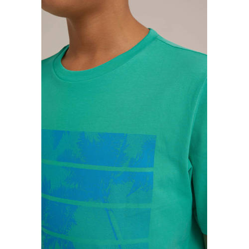 WE Fashion T-shirt met backprint zeegroen Jongens Katoen Ronde hals Backprint 134 140