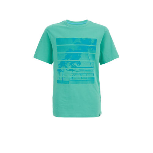 WE Fashion T-shirt met backprint zeegroen Jongens Biologisch katoen Ronde hals