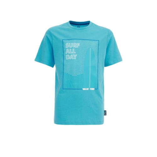 WE Fashion T-shirt met printopdruk brisk blue Blauw Jongens Katoen Ronde hals